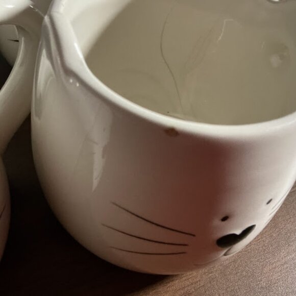 WHITE CAT FACE WITH EARS COFFEE/TEA MUGS SET OF 4 - Picture 9 of 10
